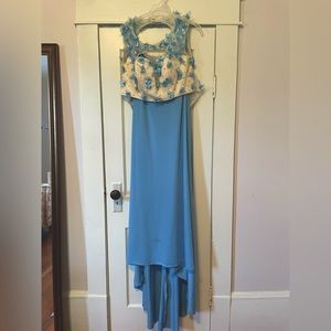 Grace Karin Blue Flower & Pearl 2 Piece Formal Set